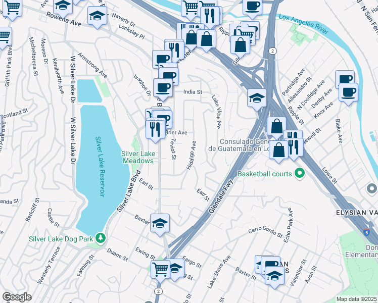 map of restaurants, bars, coffee shops, grocery stores, and more near 2333 Hidalgo Avenue in Los Angeles