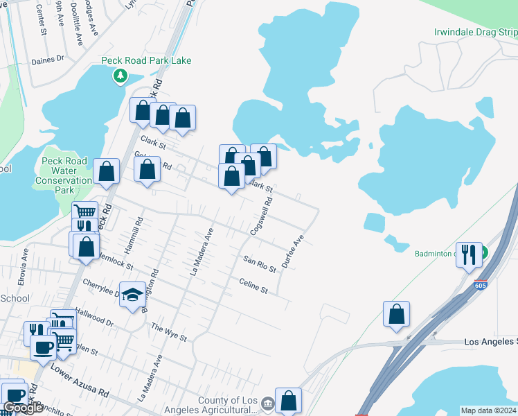 map of restaurants, bars, coffee shops, grocery stores, and more near 11940 Goldring Road in Arcadia