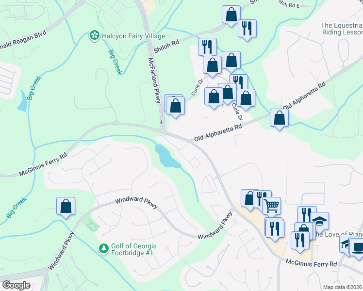 map of restaurants, bars, coffee shops, grocery stores, and more near 1298 Old Alpharetta Road in Alpharetta