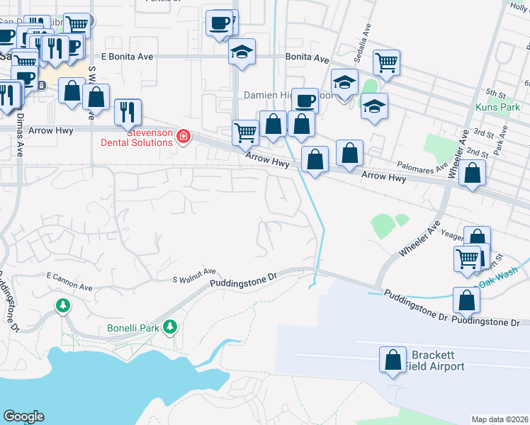map of restaurants, bars, coffee shops, grocery stores, and more near 873 Arbor Circle in La Verne