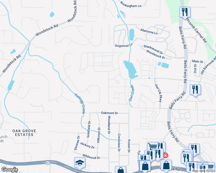 map of restaurants, bars, coffee shops, grocery stores, and more near 440 Madison Lakeview Drive in Acworth