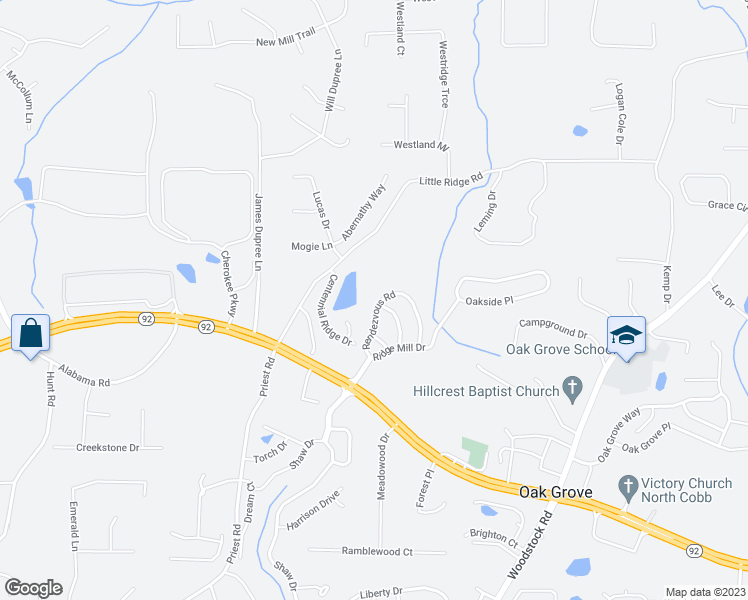 map of restaurants, bars, coffee shops, grocery stores, and more near 527 Rendezvous Road in Acworth