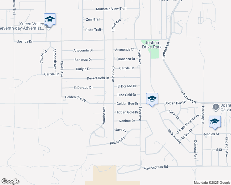 map of restaurants, bars, coffee shops, grocery stores, and more near 56740 Free Gold Drive in Yucca Valley