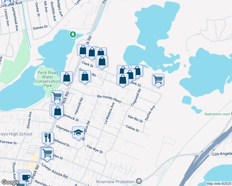 map of restaurants, bars, coffee shops, grocery stores, and more near 11877 Goldring Road in Arcadia