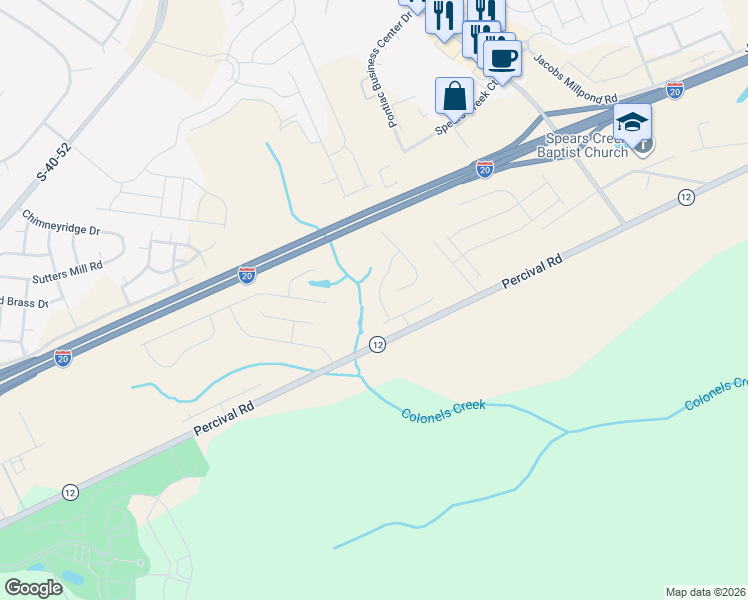 map of restaurants, bars, coffee shops, grocery stores, and more near 4651 Percival Road in Columbia