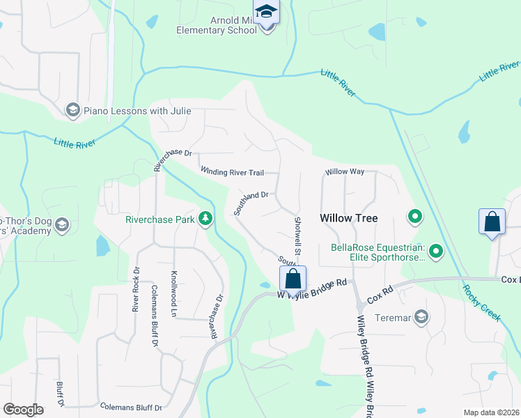 map of restaurants, bars, coffee shops, grocery stores, and more near 4808 Augustus Court in Woodstock