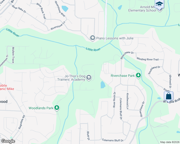 map of restaurants, bars, coffee shops, grocery stores, and more near 605 Chickory Court in Woodstock