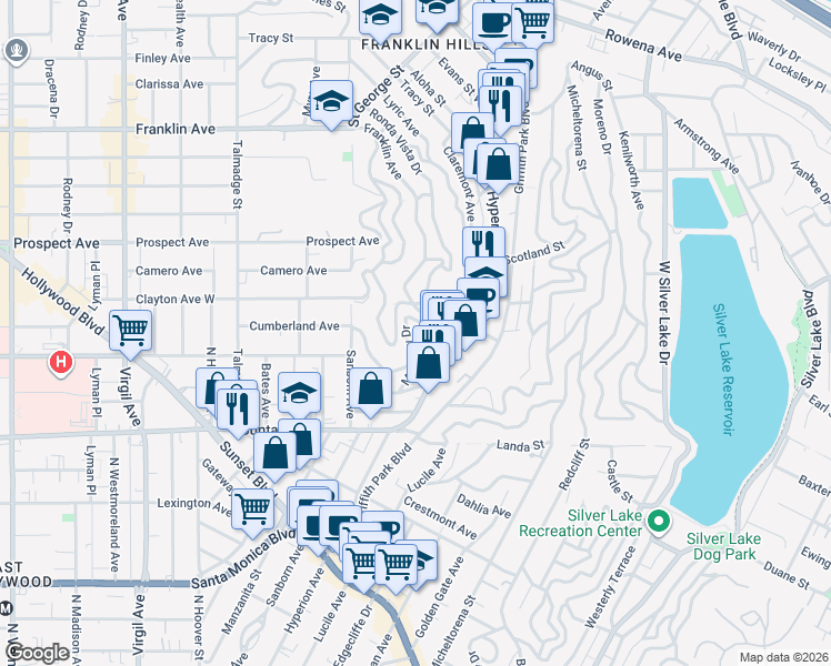 map of restaurants, bars, coffee shops, grocery stores, and more near 3866 Udell Court in Los Angeles