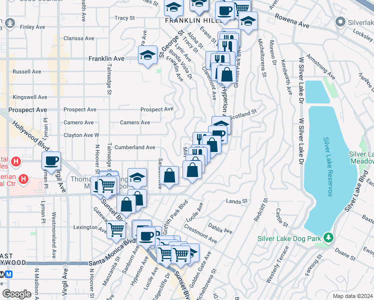 map of restaurants, bars, coffee shops, grocery stores, and more near 3870 Udell Court in Los Angeles
