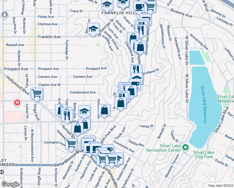 map of restaurants, bars, coffee shops, grocery stores, and more near 3866 Udell Court in Los Angeles