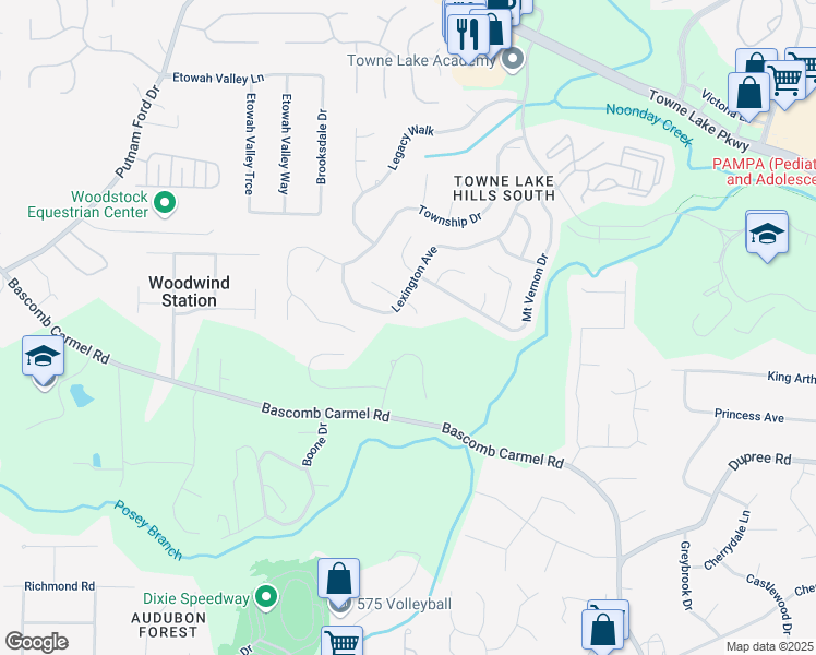 map of restaurants, bars, coffee shops, grocery stores, and more near 3052 Lexington Avenue in Woodstock