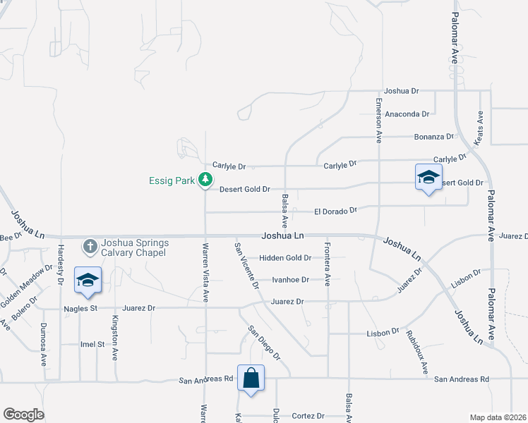 map of restaurants, bars, coffee shops, grocery stores, and more near 57886 El Dorado Drive in Yucca Valley