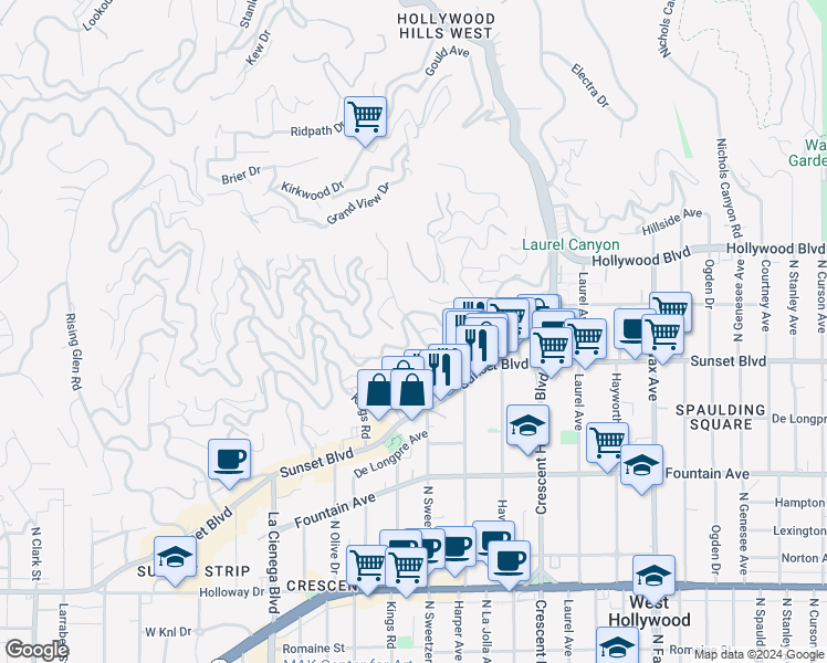 map of restaurants, bars, coffee shops, grocery stores, and more near 1539 Marmont Avenue in Los Angeles