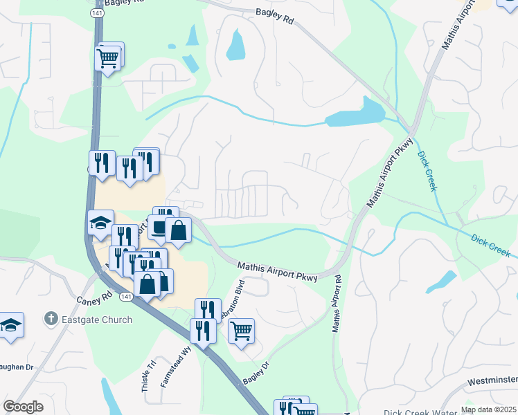 map of restaurants, bars, coffee shops, grocery stores, and more near 3330 Tanager Court in Cumming
