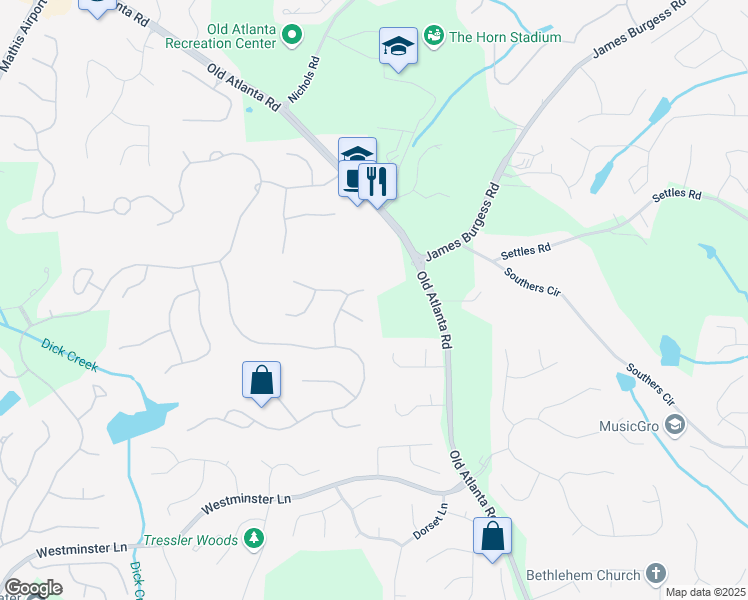 map of restaurants, bars, coffee shops, grocery stores, and more near 10040 Halstead Drive in Suwanee