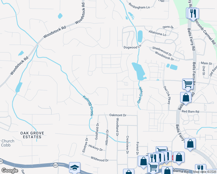 map of restaurants, bars, coffee shops, grocery stores, and more near 153 Sable Trace Trail in Acworth