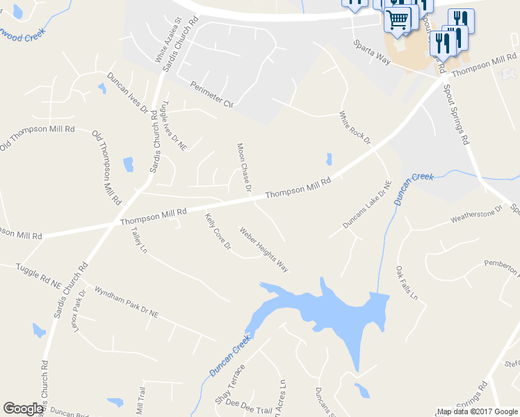 map of restaurants, bars, coffee shops, grocery stores, and more near 4977 Summer Wind Drive in Buford