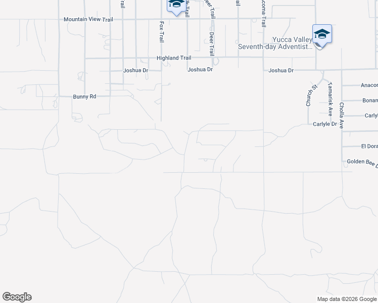 map of restaurants, bars, coffee shops, grocery stores, and more near 8381 Elk Trail in Yucca Valley