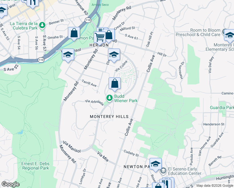 map of restaurants, bars, coffee shops, grocery stores, and more near 4499 Via Marisol in Los Angeles