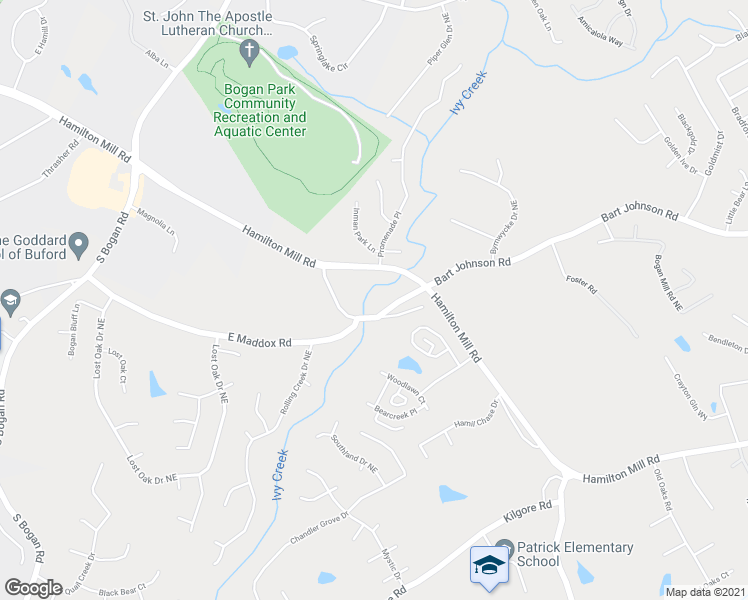 map of restaurants, bars, coffee shops, grocery stores, and more near 2766 Bart Johnson Road in Buford