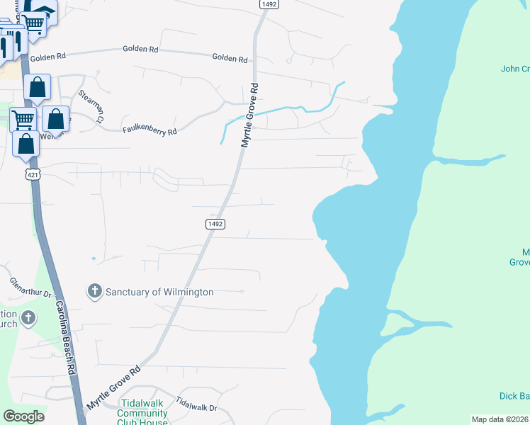 map of restaurants, bars, coffee shops, grocery stores, and more near 1612-1614 Sunrise Lane in Wilmington