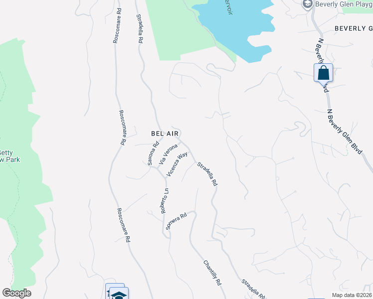 map of restaurants, bars, coffee shops, grocery stores, and more near 10800 Via Verona in Los Angeles