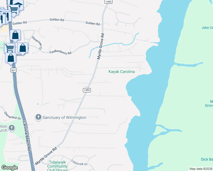map of restaurants, bars, coffee shops, grocery stores, and more near 1612-1614 Sunrise Lane in Wilmington