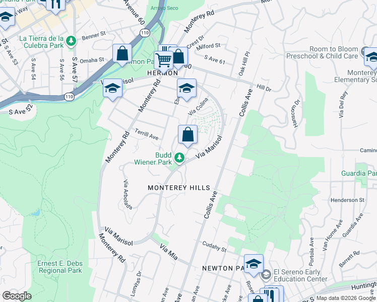 map of restaurants, bars, coffee shops, grocery stores, and more near 4609 Via Marisol in Los Angeles