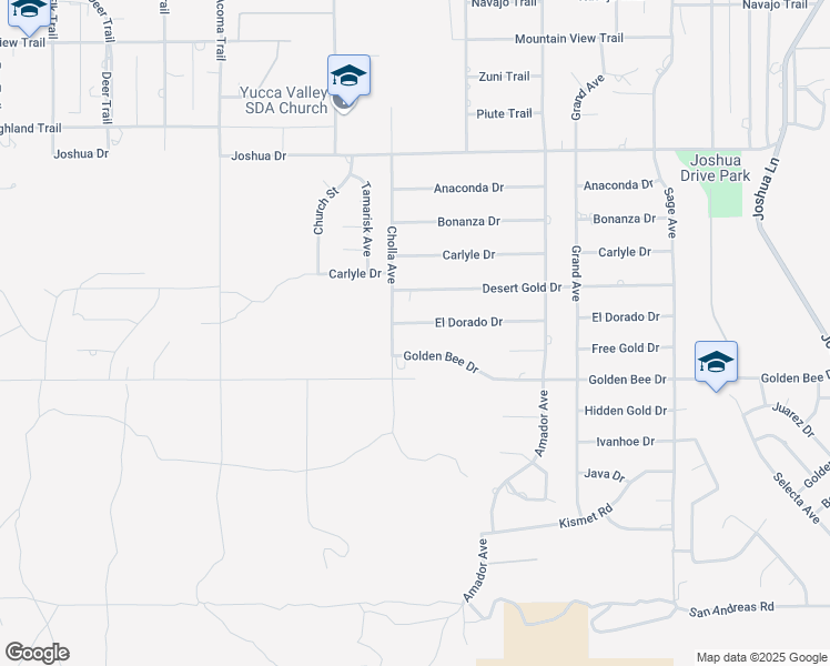 map of restaurants, bars, coffee shops, grocery stores, and more near 56445 El Dorado Drive in Yucca Valley