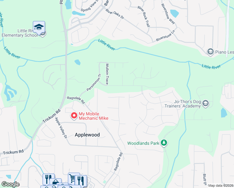 map of restaurants, bars, coffee shops, grocery stores, and more near 708 Cobb Trail in Woodstock