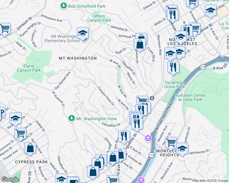 map of restaurants, bars, coffee shops, grocery stores, and more near 439 West Avenue 44 in Los Angeles