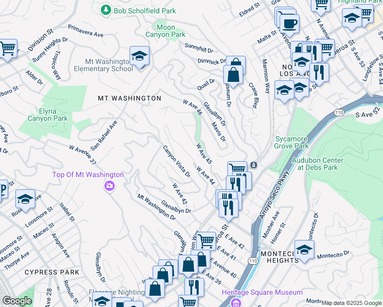 map of restaurants, bars, coffee shops, grocery stores, and more near 439 West Avenue 44 in Los Angeles
