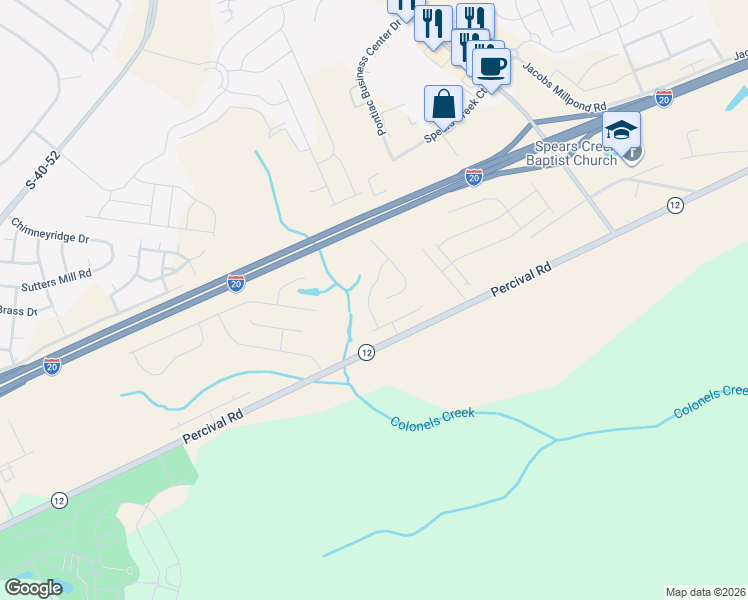 map of restaurants, bars, coffee shops, grocery stores, and more near 4651 Percival Road in Columbia
