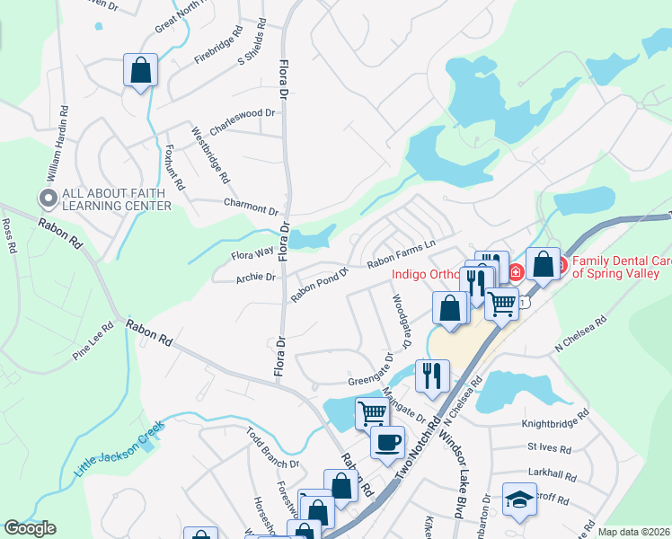 map of restaurants, bars, coffee shops, grocery stores, and more near 1453 Rabon Pond Lane in Columbia