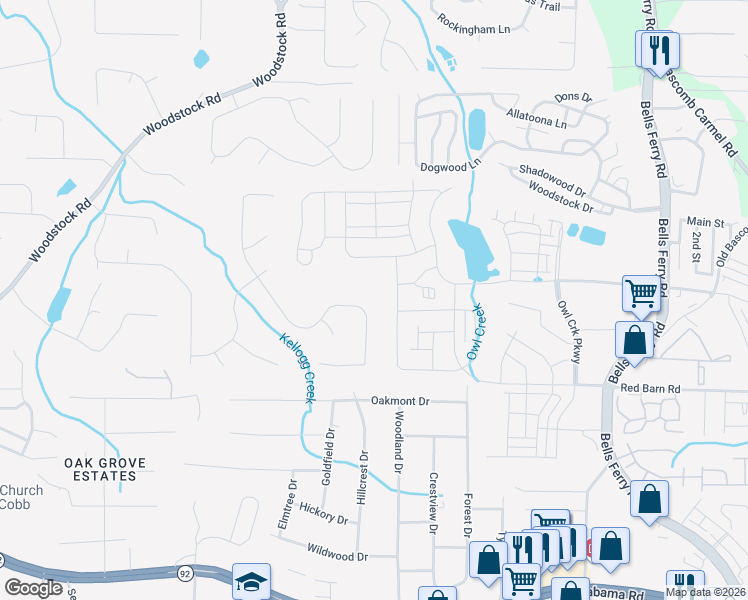 map of restaurants, bars, coffee shops, grocery stores, and more near 153 Sable Trace Trail in Acworth