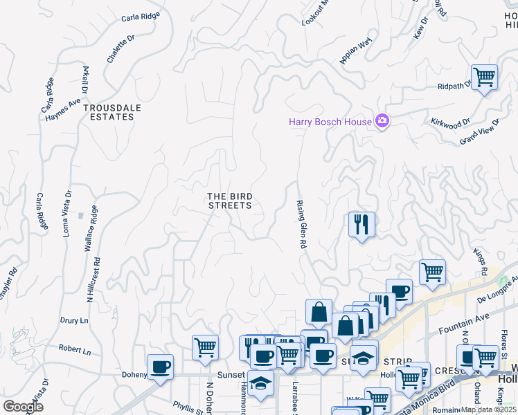 map of restaurants, bars, coffee shops, grocery stores, and more near 9000 Hopen Place in Los Angeles