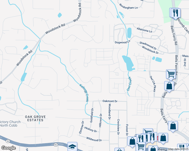 map of restaurants, bars, coffee shops, grocery stores, and more near 145 Sable Trace Trail in Acworth