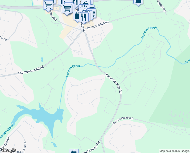 map of restaurants, bars, coffee shops, grocery stores, and more near 5046 Weatherstone Dr in Buford
