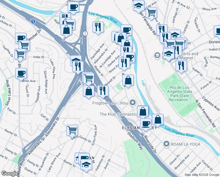 map of restaurants, bars, coffee shops, grocery stores, and more near 2669 Benedict Street in Los Angeles