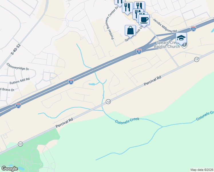 map of restaurants, bars, coffee shops, grocery stores, and more near 4651 Percival Road in Columbia