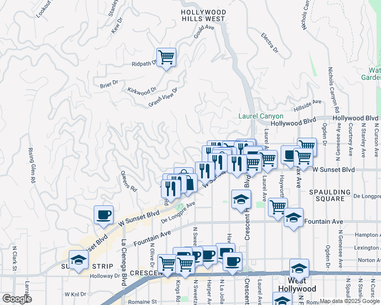 map of restaurants, bars, coffee shops, grocery stores, and more near 1542 Marmont Avenue in Los Angeles