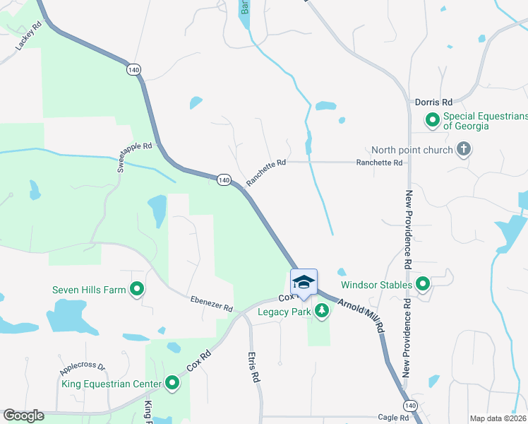map of restaurants, bars, coffee shops, grocery stores, and more near 13015 Arnold Mill Road in Roswell