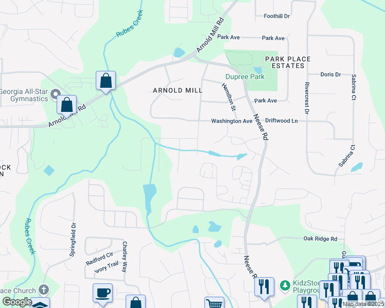 map of restaurants, bars, coffee shops, grocery stores, and more near 210 Franklin Road in Woodstock