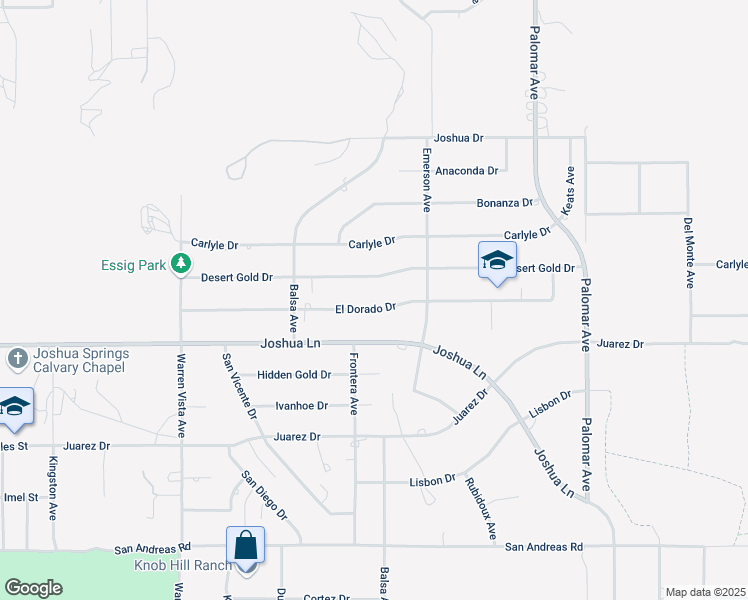 map of restaurants, bars, coffee shops, grocery stores, and more near 58066 El Dorado Drive in Yucca Valley