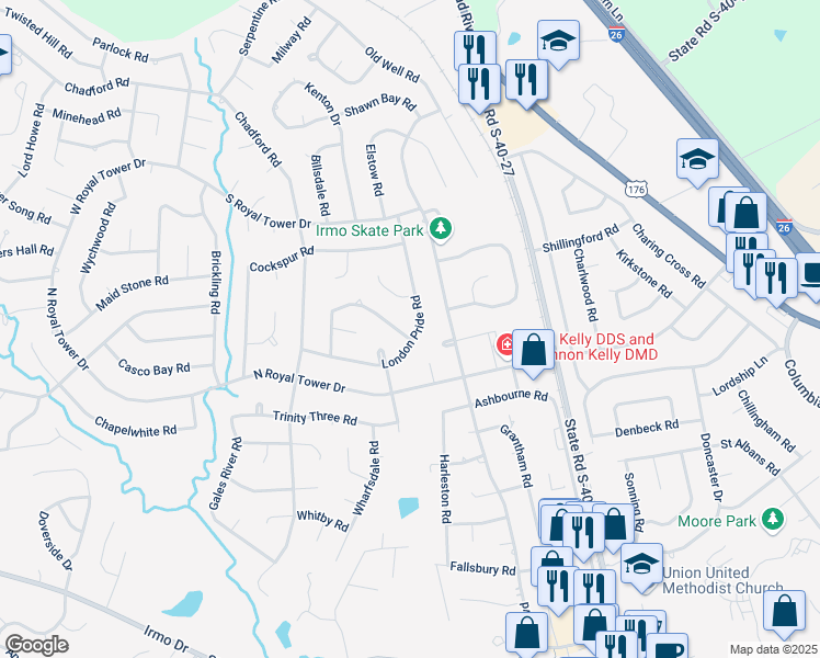 map of restaurants, bars, coffee shops, grocery stores, and more near 325 Bow Church Road in Irmo
