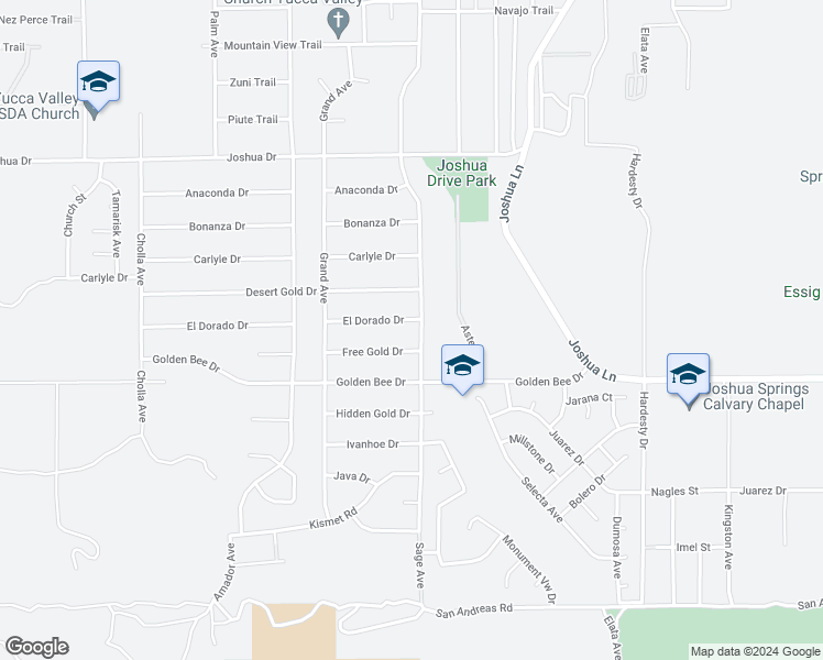 map of restaurants, bars, coffee shops, grocery stores, and more near 56885 El Dorado Drive in Yucca Valley