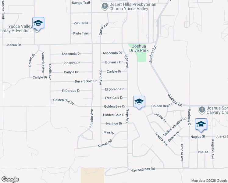 map of restaurants, bars, coffee shops, grocery stores, and more near 56819 El Dorado Drive in Yucca Valley