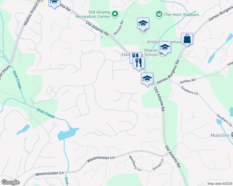 map of restaurants, bars, coffee shops, grocery stores, and more near 11025 Bradford Lane in Suwanee