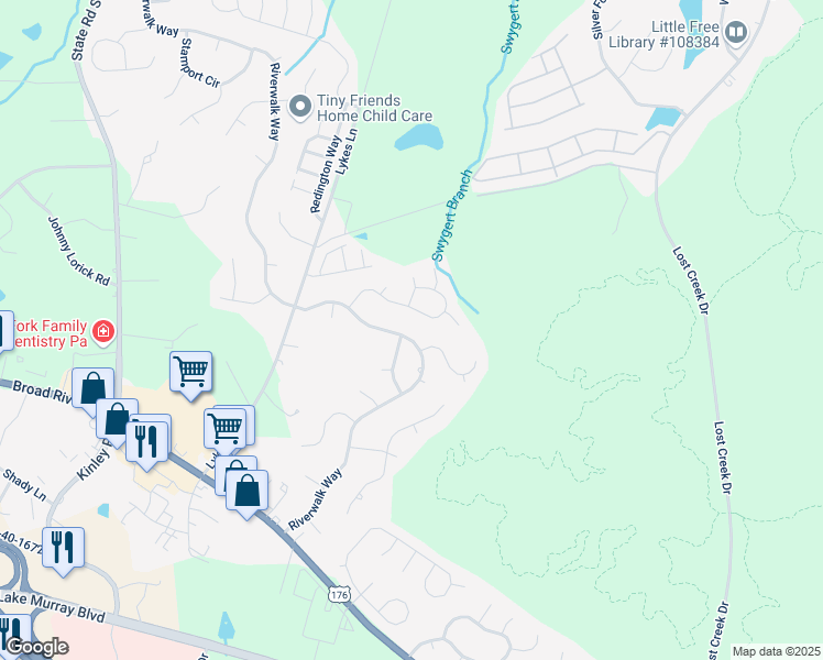 map of restaurants, bars, coffee shops, grocery stores, and more near 204 Hookston Way in Irmo