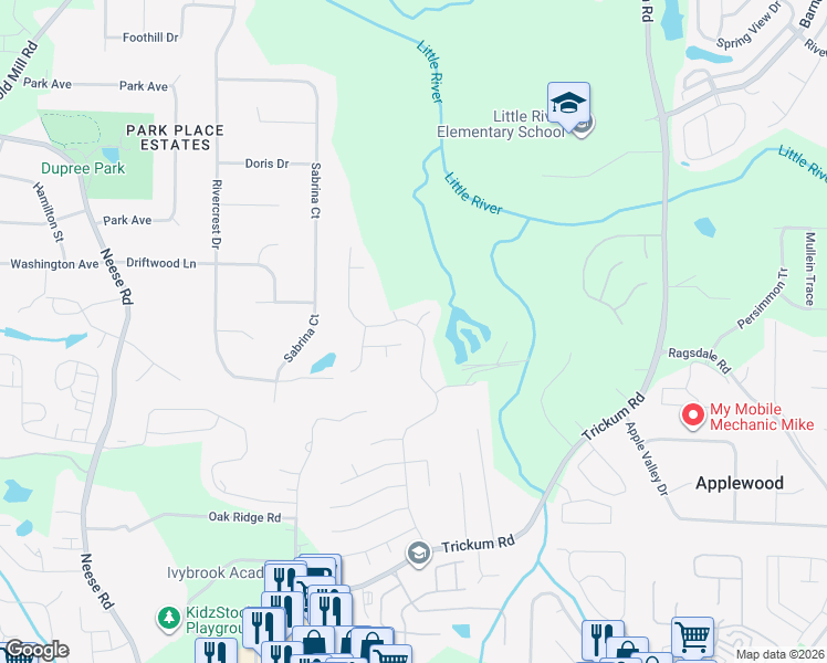 map of restaurants, bars, coffee shops, grocery stores, and more near 1083 Dunedin Trail in Woodstock